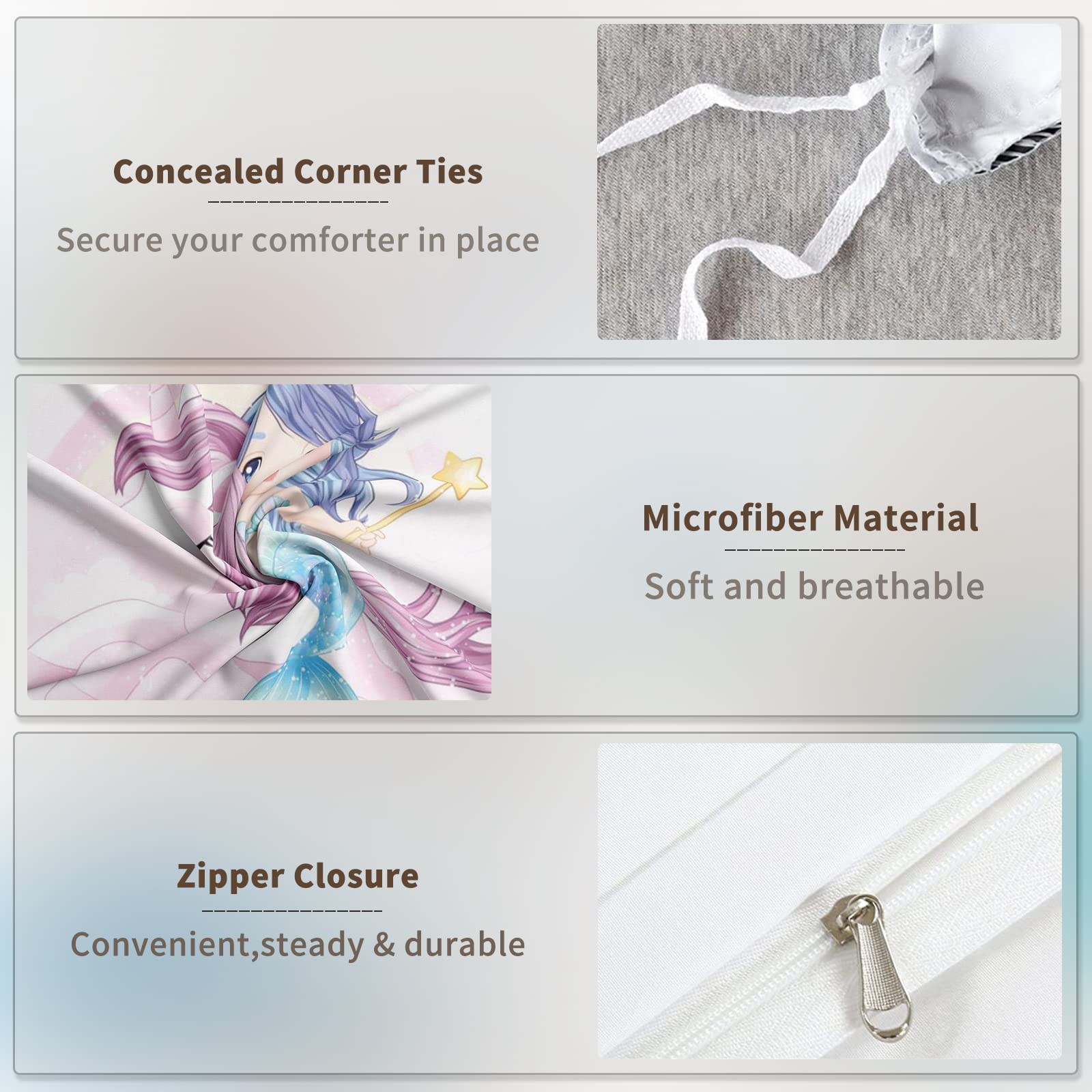 AVJWWD Set di Biancheria da Letto per Bambini, in Microfibra, con Motivo a Unicorno, con Stampa 3D, 3 Pezzi, con Chiusura a Strappo, Morbido per Ragazze (E, 220x240cm)