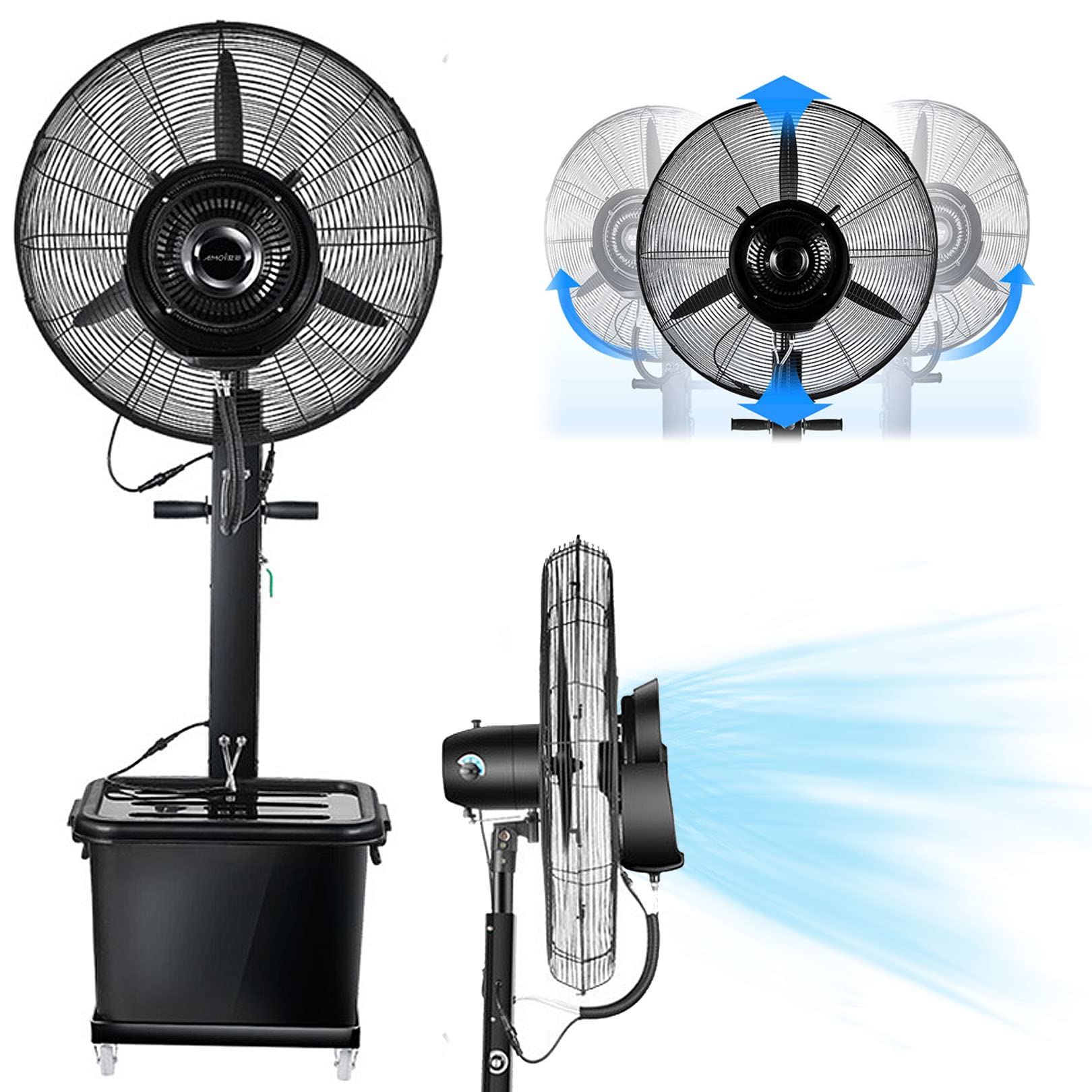 JKJZSALJ Floor Fan,3 Speeds Oscillating Misting Fan,Outdoor Pedestal Fan With Large Water Tank For Shop,Garage,Barn,And Workspace Cooling