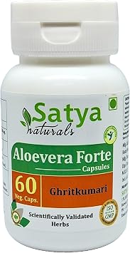 Aloevera Forte Capsules 500 mg. 60 Veg. Capsules | Aloevera Ghritkumari Extract Capsules for Men and women | One month Supply | Ayurvedic Herbal Supplement/Remedies 1 Bottle of 60 Capsules