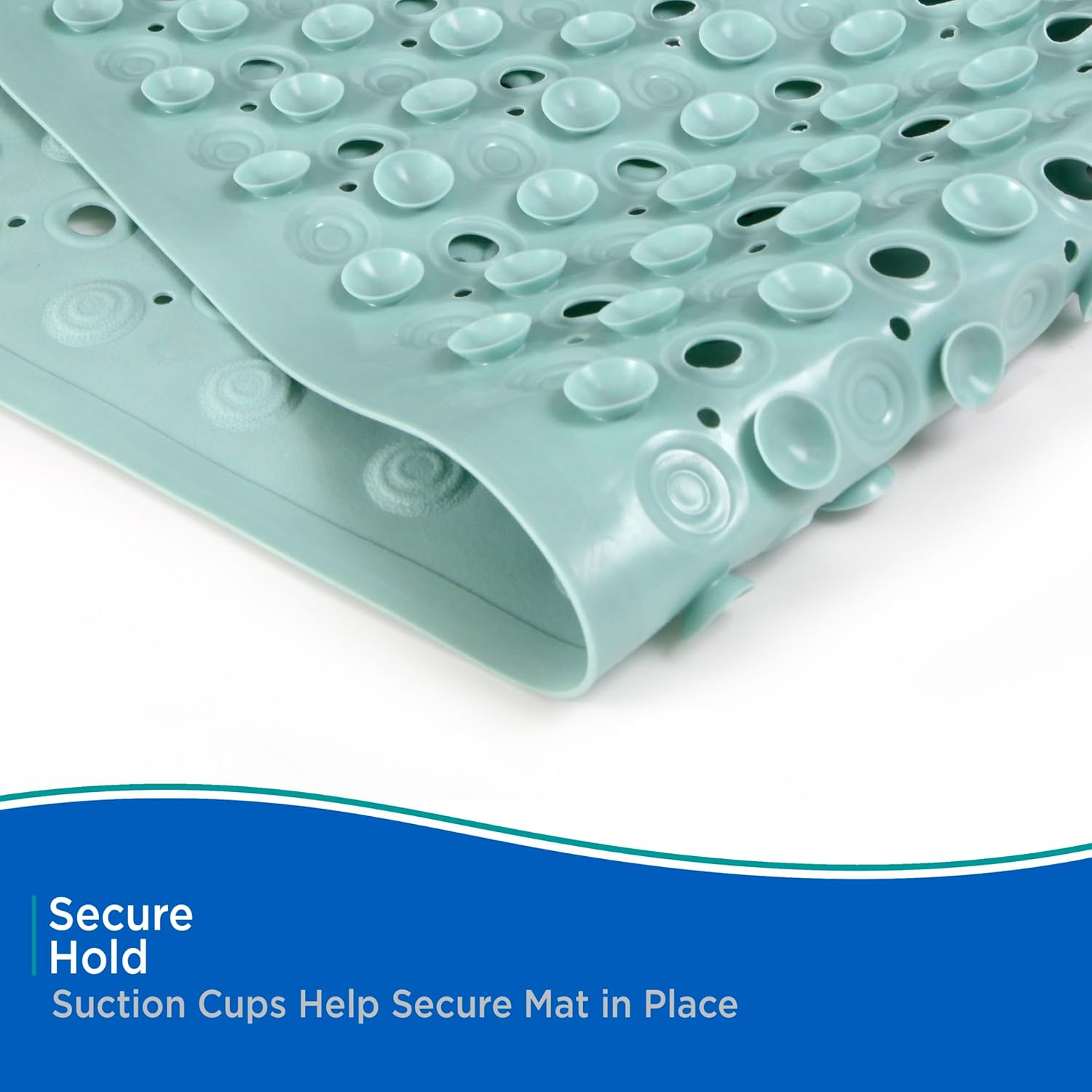 Kenney KN67263 TPE Bubble Bath Mat, Shower Mat, Tub Mat with Suction Cups and Large Drain Holes for Use Inside the Bathroom Shower, 27.75" L x 15.5" W, Dusty Blue