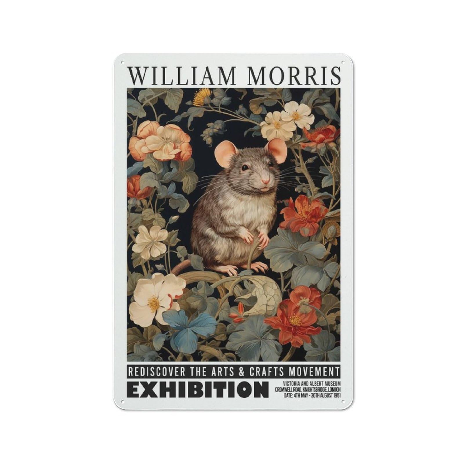 Junmoney Style-9 William Morris Rat Botanical Retro-Style Tin Wall Plaque 30X20cm For Café Or Home Bar, For Themed Interiors In Cafés And Home Bars