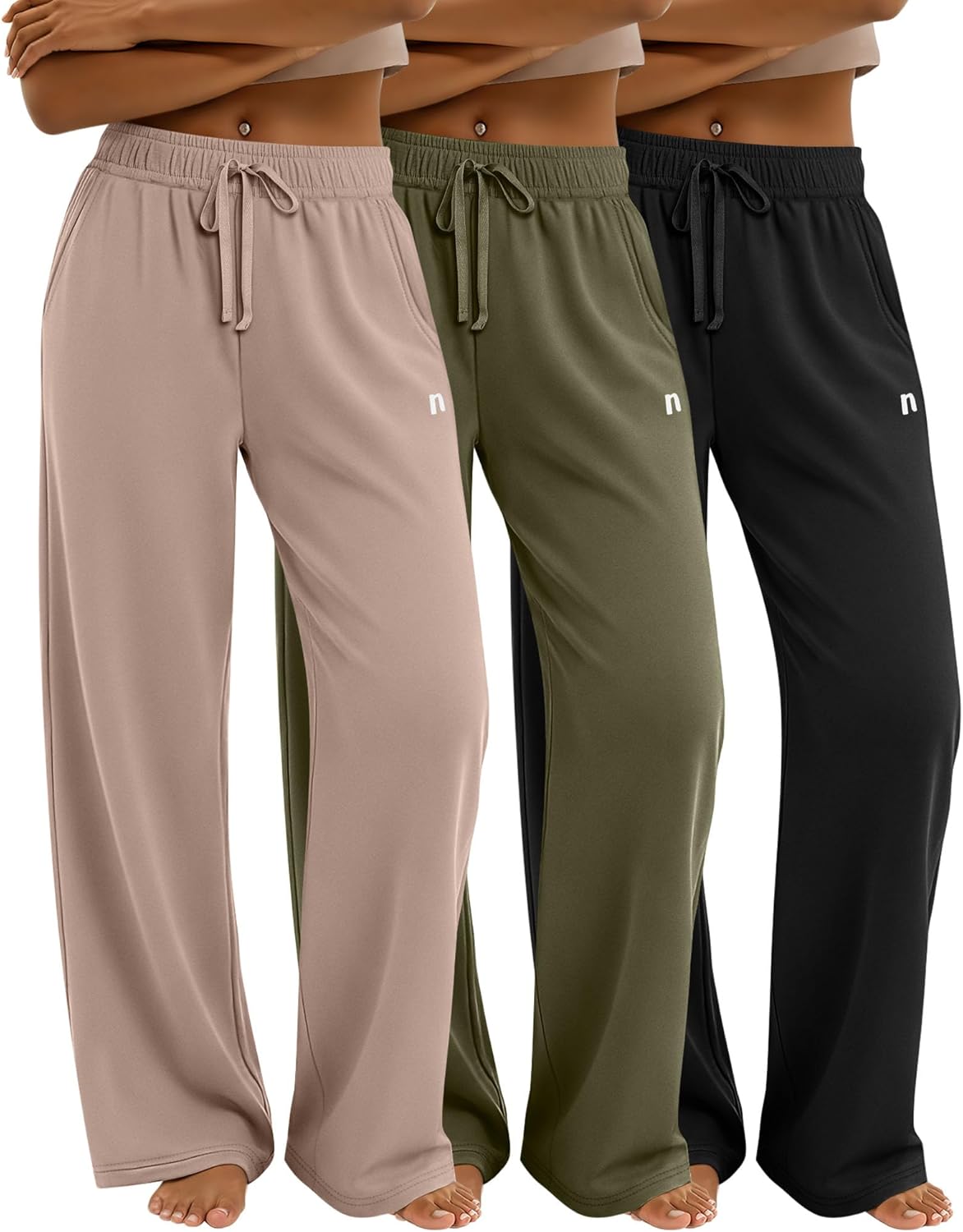 Neer 3 Pack Women's Yoga Pants Loose Casual Wide Leg Sweatpants High Waist Lounge Drawstring Stretch Pants with Pockets