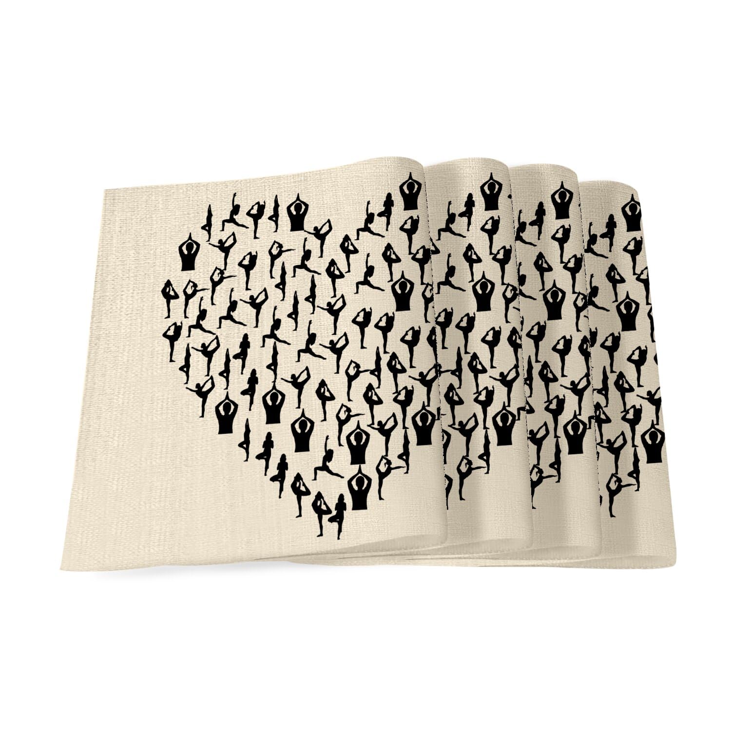 Sets de table en lin grand format de 40x28.5 cm ornés d'illustrations de yoga