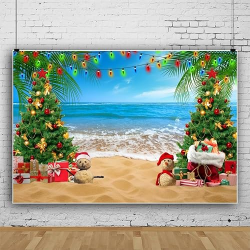 Summer Beach Christmas Backdrop Xmas Tree Santa Gifts Hawaii Beach Party Photogr