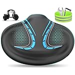 BLUEWIND New Noseless Oversized Bike Seat, Wide Bicycle Saddle Novel Backrest Design for Electric Bike, Universal Fit Exercise Bike or Road Stationary Bike Seat Cushion for Men & Women (BLUE)