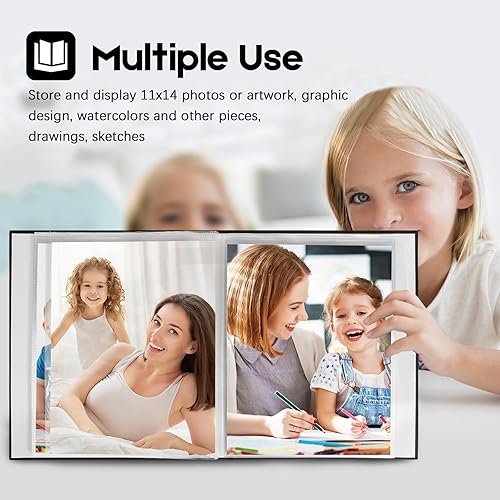 Miniatura 2 de Aevdor Álbum de fotos de 11 x 14 pulgadas con capacidad para 64 fotos, portafolio de arte con cubierta de lino de 11 x 14 pulgadas, carpeta de arte