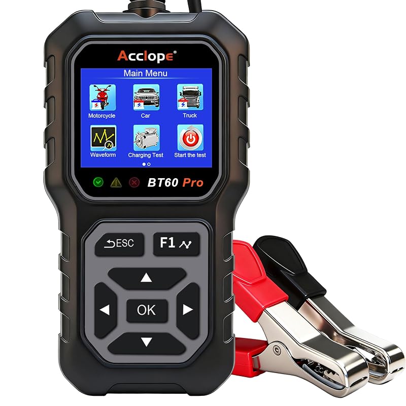 Testador de Bateria Automotiva Acclope BT60 PRO 6 V/12 V/24 V, 2–120 Ah, 100–3000 CCA com Relatório por QR Code
