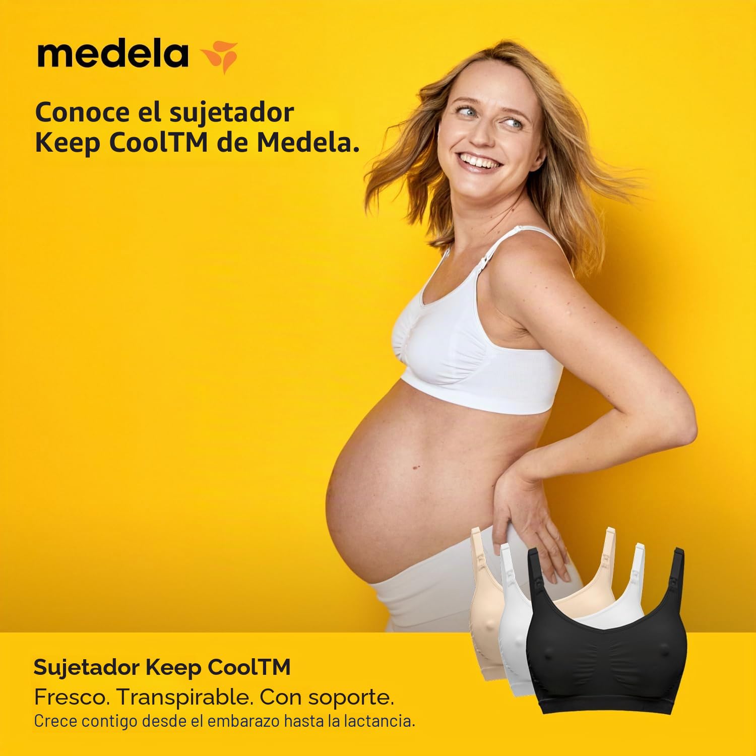 Medela Sujetador de Maternidad y Lactancia Keep Cool, sin Costuras, con 2 Zonas de transpiración, Tela Suave al Tacto, para un Soporte cómodo