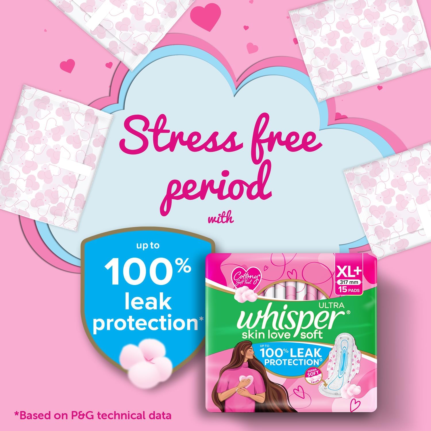 Whisper Ultra Soft Sanitary Pads - 50 Pieces (XL)