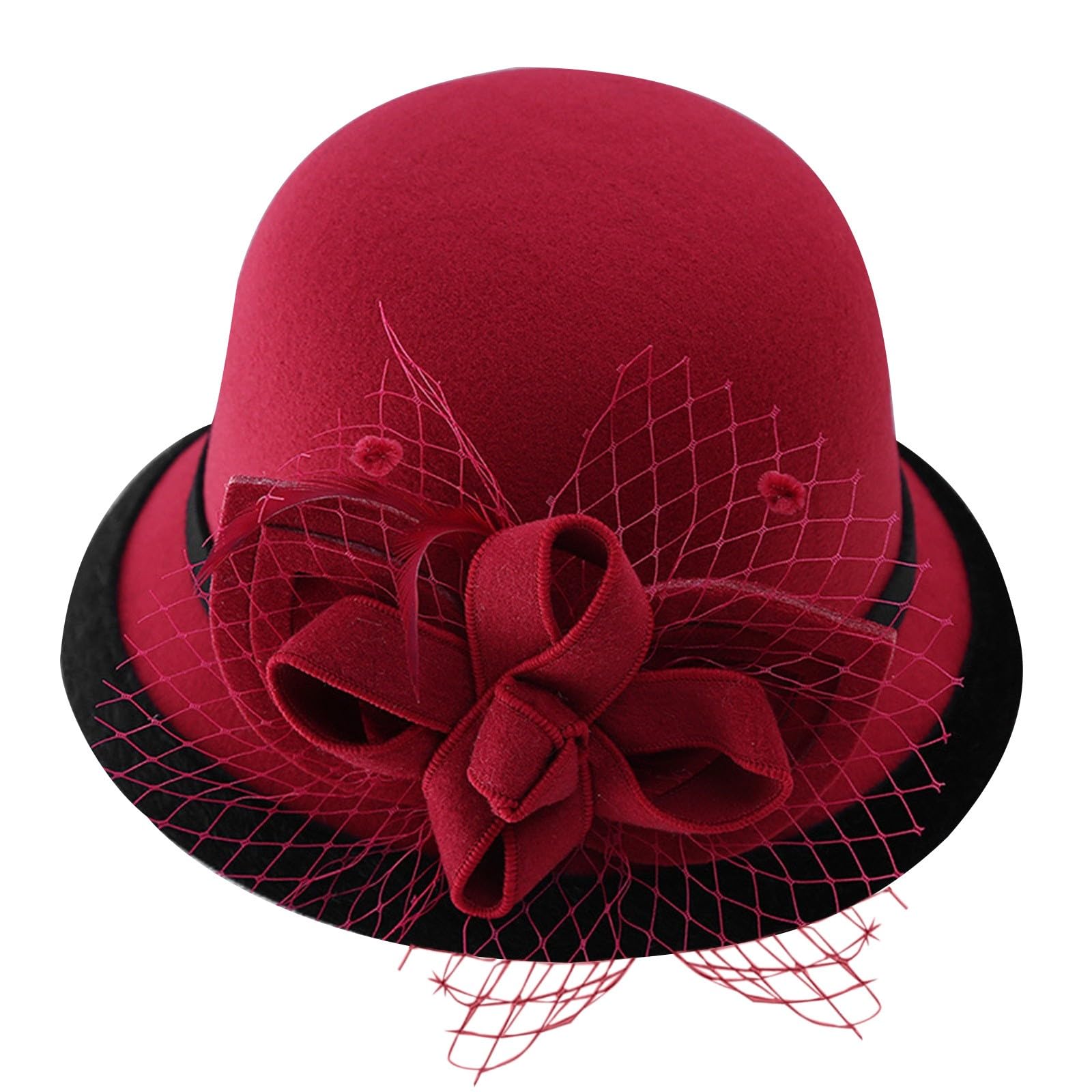 Generisch Neuer europäischer und amerikanischer Damen-Wollhut, stilvoller Fischerhut, eleganter Bucket Hat Netzstoff mit Blumenmuster für und Winter Strohhut Schwarz