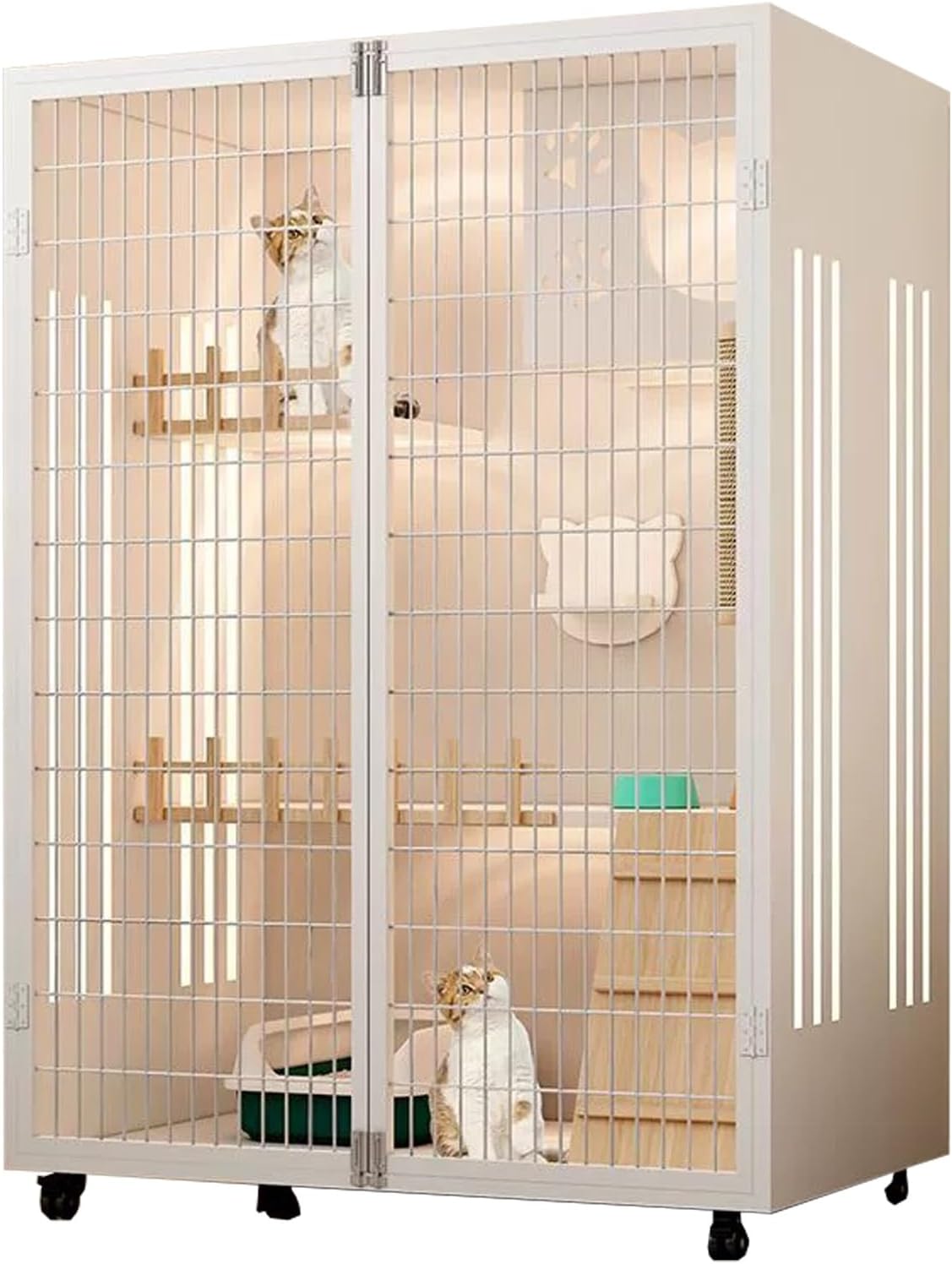 Cat Cage, Solid wood small animal Cat Playpen, Assembled Cat Enclosures, Mesh door design and solid wooden fence, Breathable and Moisture-proof(White,35.4x47.2/90x120cm)