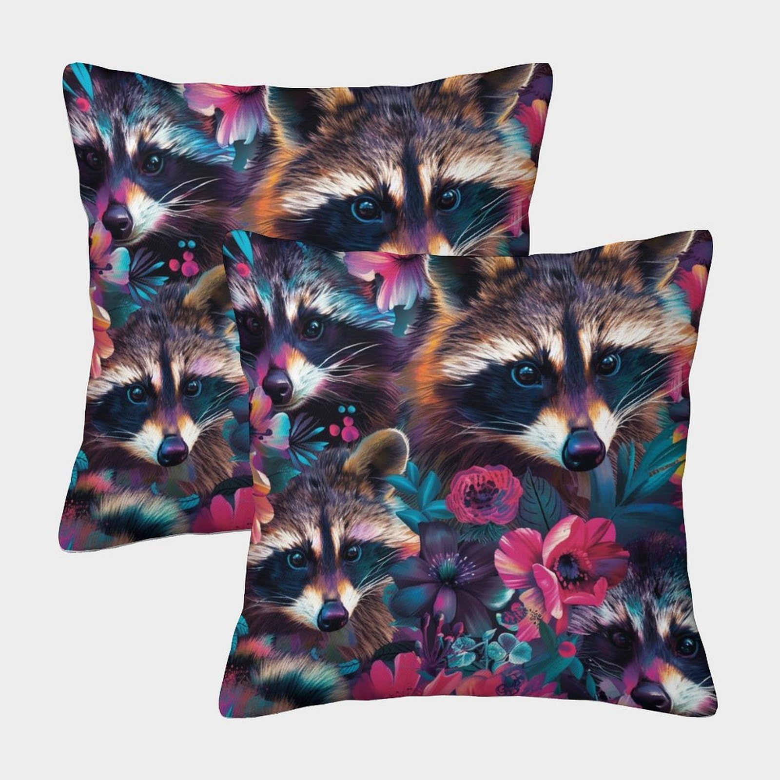 UENDOKRNN Raccoon Pillow Cover Soft Set of 2 Square Pillow ﻿ Decorative Raccoon Throw Pillow Cover Soft Pillowcases with Invisible Zipper for Sofa 40x40cm