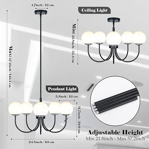 Miniatura 10 de Lámpara de techo de latón semiempotrada moderna de mediados de siglo, candelabro dorado de vidrio esmerilado de 3 luces, lámpara de techo colgante