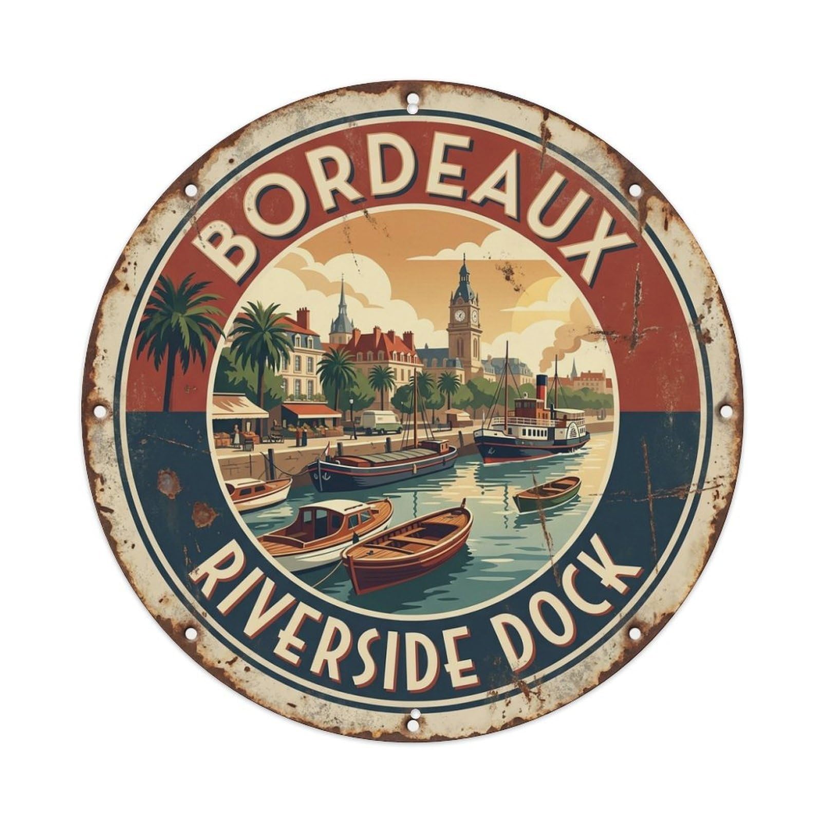 Riverside Dock Culture Travel France Bordeaux Metal Tin Sign