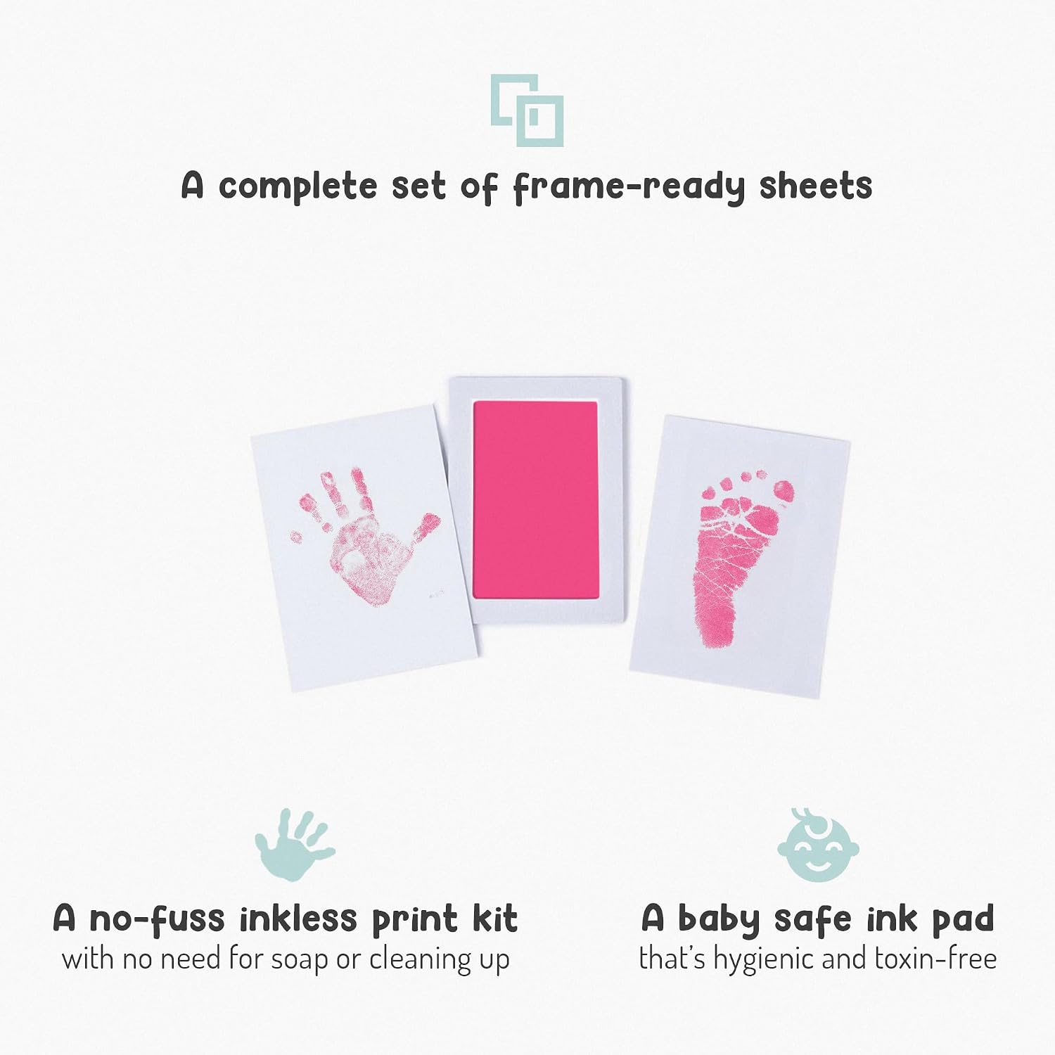 No-Touch Inkless Baby Hand and Footprint Kit | Painless Perfect Prints Without a Drop of Ink on Your Child | Quick and Easy Two-Step Inkless Print Kit | Baby Safe Ink Pad (Black 2 Pads)