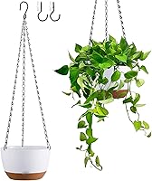 Kvetto Self-Watering Hanging Planters, Set of 2 8/10 Inch Indoor Outdoor Pots with Drainage, Hooks & Chains