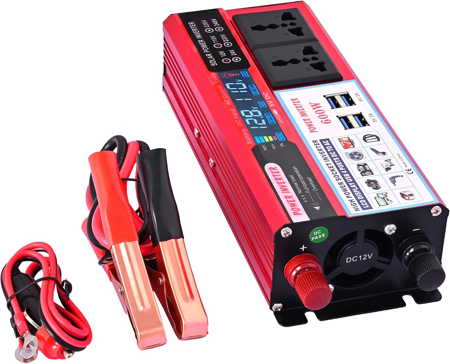 600W Power Inverter DC 12V to 110V AC Car Adapter with 2 AC Outlets