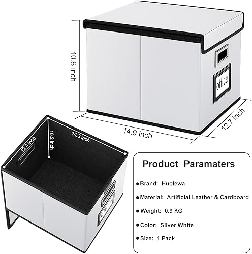 Vista 235 de Huolewa Caja organizadora de archivos con tapa, organizador de carpetas de archivos plegable para almacenamiento de documentos de oficina, caja