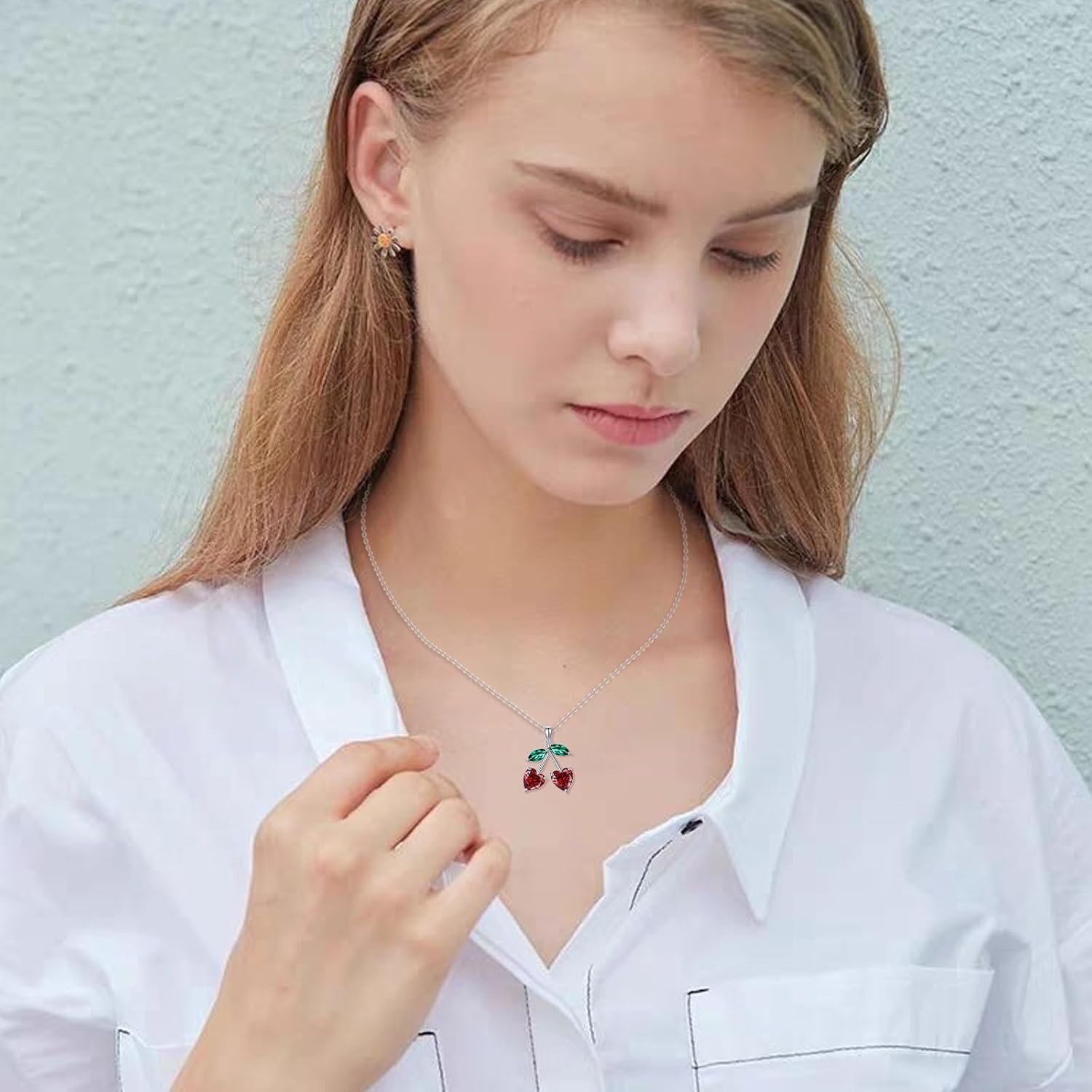 YAFEINI Cherry Necklace for Women 925 Sterling Silver Cherry Jewelry Pendant Necklace Fruits Jewelry Gifts - Image 6