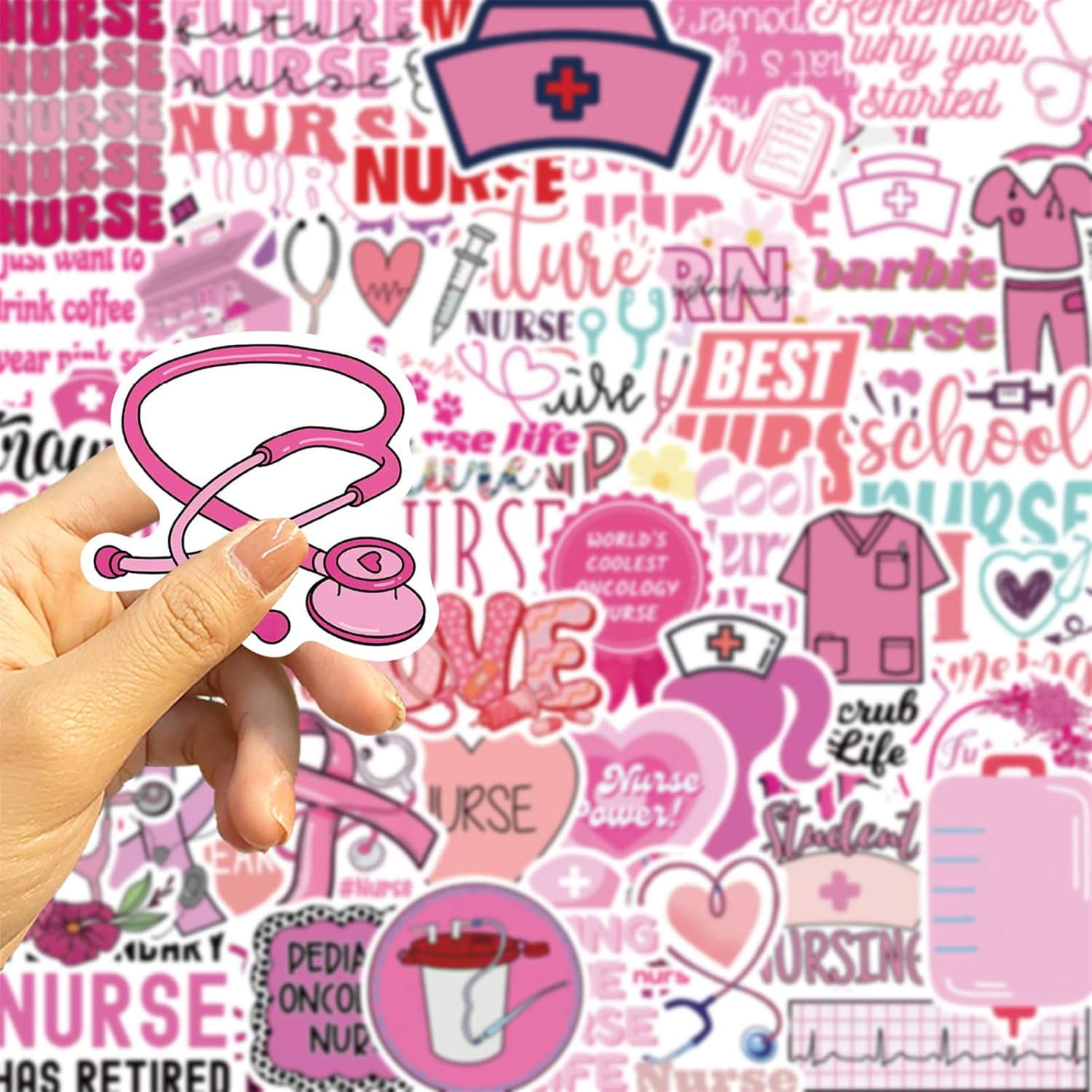 Nurse Sticker Pack 50PCS Pink Nursing Stickers Cute Gifts for Nurses Women Girls Vinyl Waterproof Medical Stickers for Water Bottles Laptop Kechup Nurse Accessories - Image 4