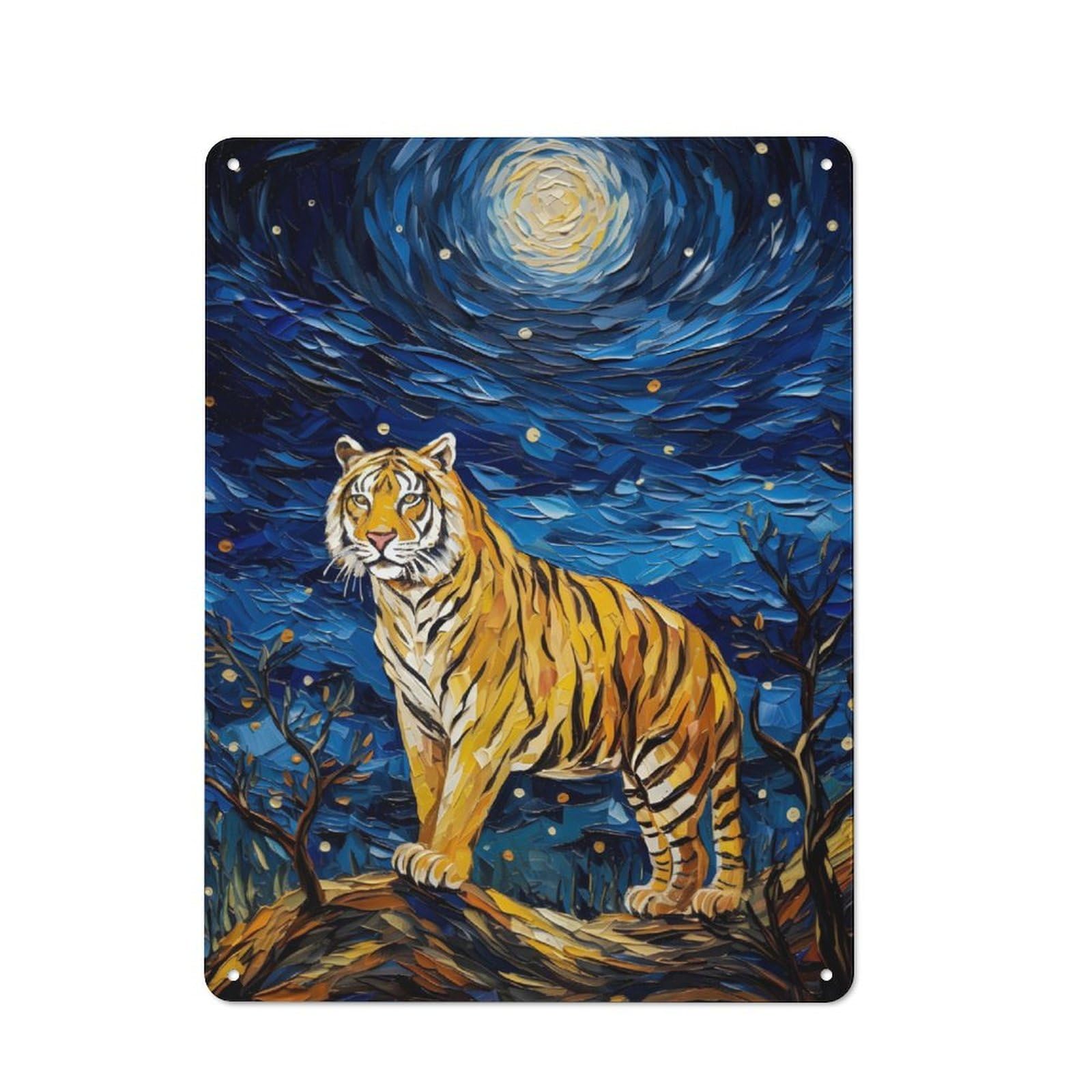 Junmoney The Starry Night Tiger Bistro Style Decorative Metal Plaque 40X30cm, Bistro Wall Plaque For Tea Room, Shop Wall Or Breakfast Area