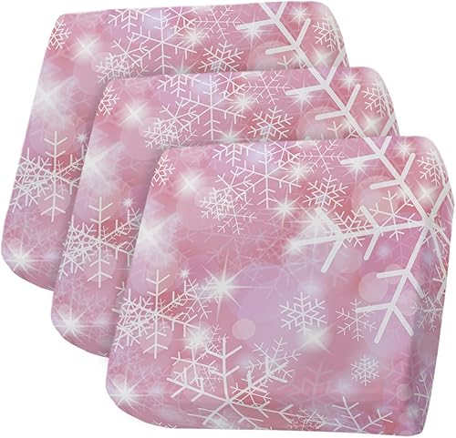 Prime Leader Fundas de cojín para sofá, fundas elásticas para sofá, diseño de copos de nieve y estrellas de Navidad rosadas, fundas protectoras de
