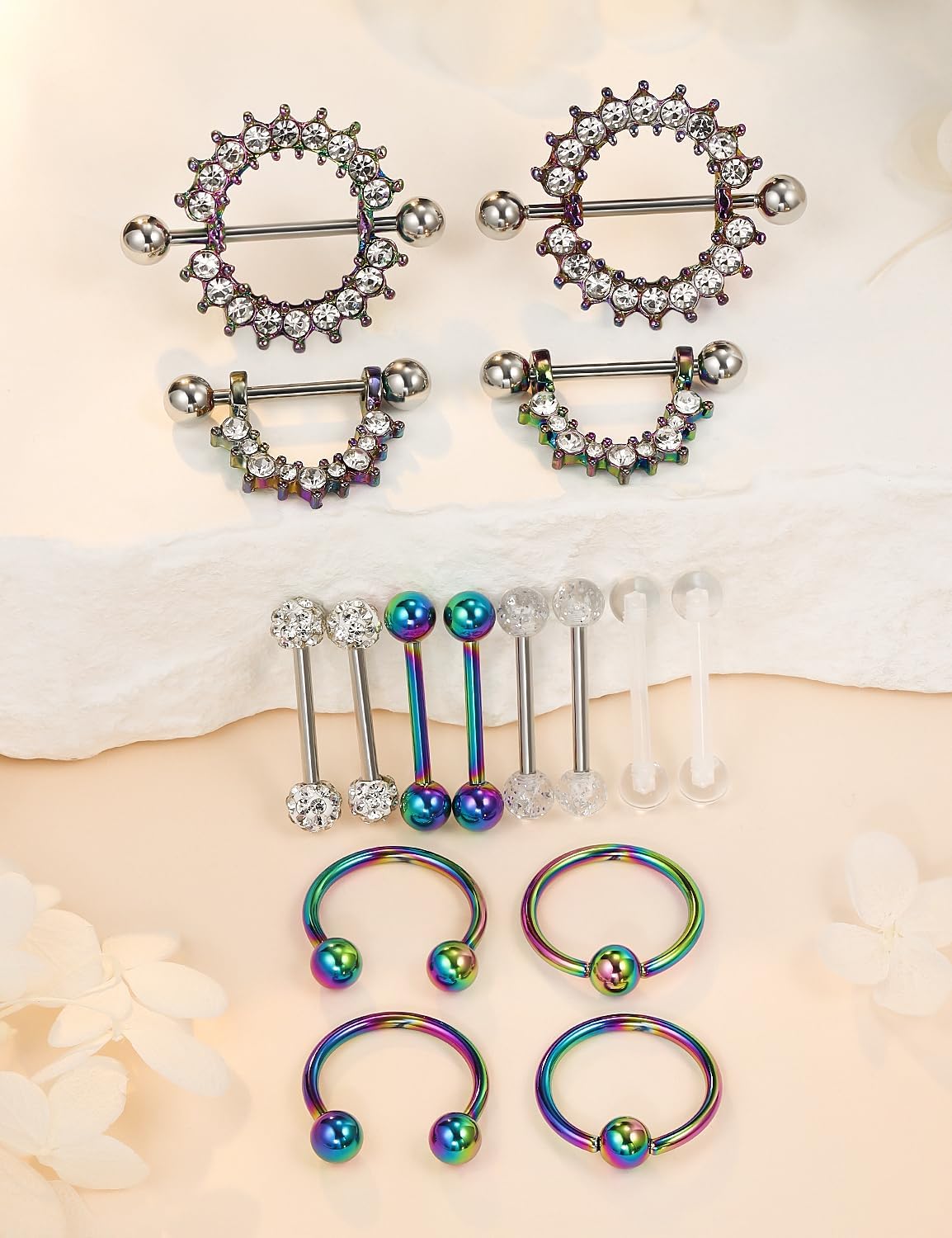 Cisyozi 16G 14G Nipple Piercing Jewelry Tongue Rings Hypoallergenic Surgical Steel Screw Nipple Tongue Shield Ring Barbell Body Piercing Jewelry Retainer for Women 9/16 Inch 14mm