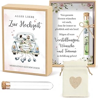 Hochzeitsgeschenk Geldgeschenk Box mit Glückwunschkarte, Geld Verpackung für Brautpaar, Geschenkbox mit Reagenzglas, Jutesäckchen und Karte, Modern und Stilvoll