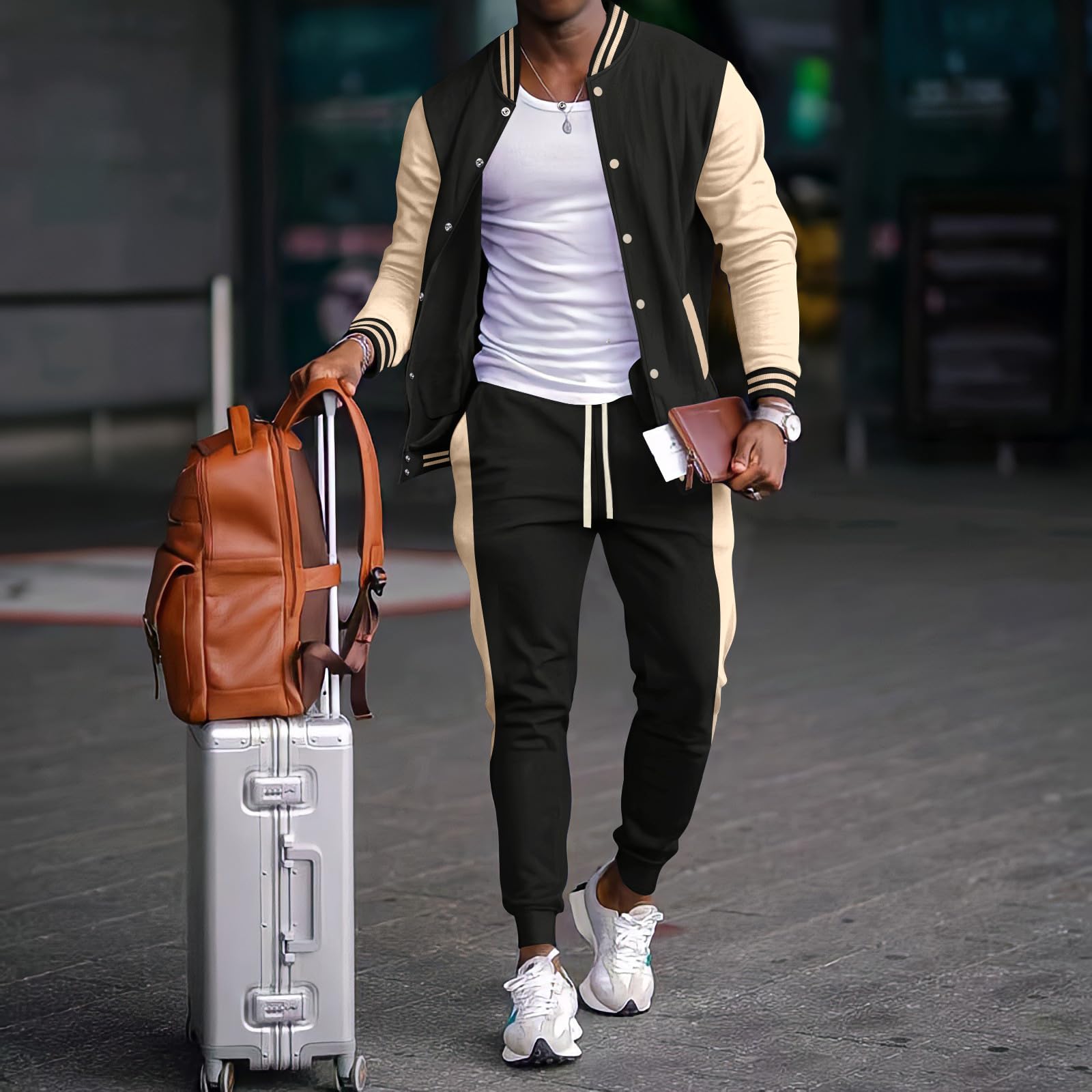 Survêtement Homme Ensemble Jogging Veste Sweat de Sport Décontracté Tenue Manche longue Doux Mode Sweatshirt avec Poches