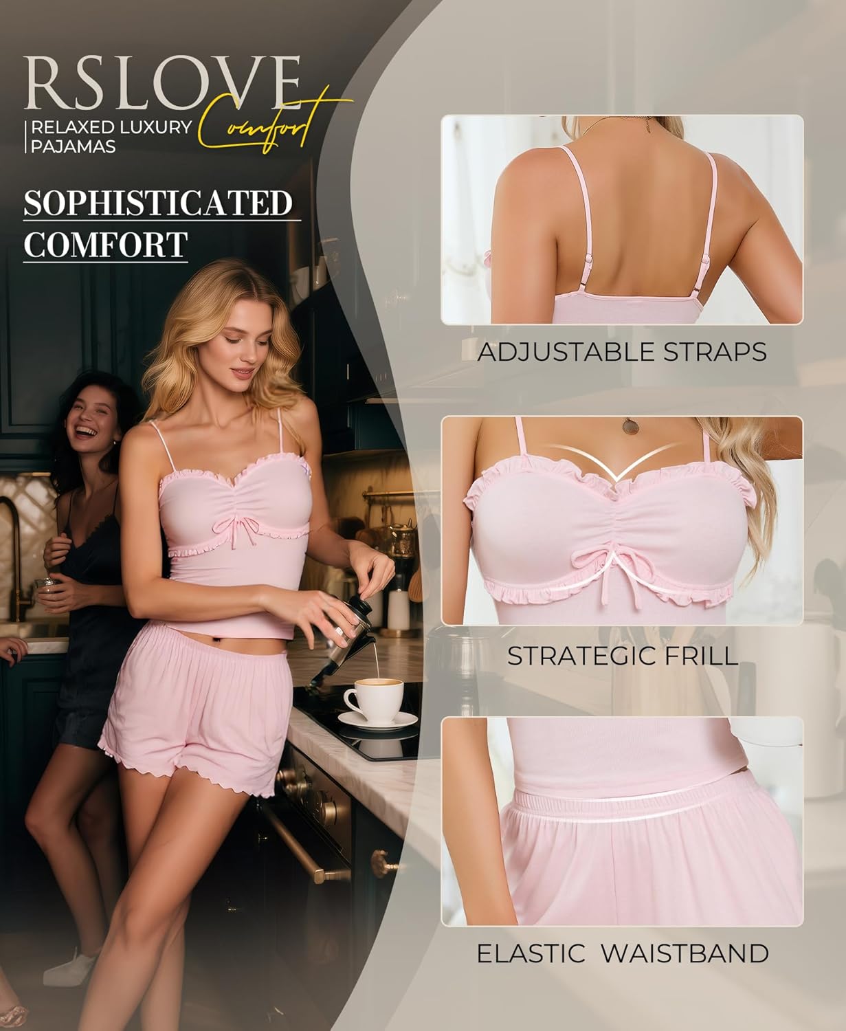 RSLOVE Womens Summer Pajamas Sets - Soft Pj Sets 2 Piece Cami Shorts Set Lingerie Sleepwear Casual Loungewear - Image 3