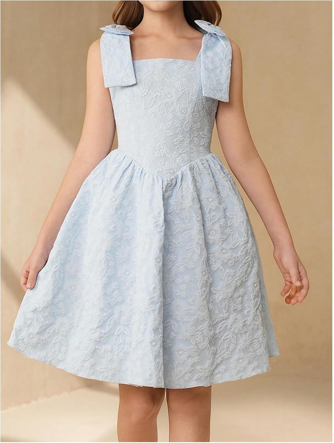 SHENHE Girl's Flower Girl Dress Bow Sleeveless Fit and Flare A Line Party Wedding Jacuqard Dress