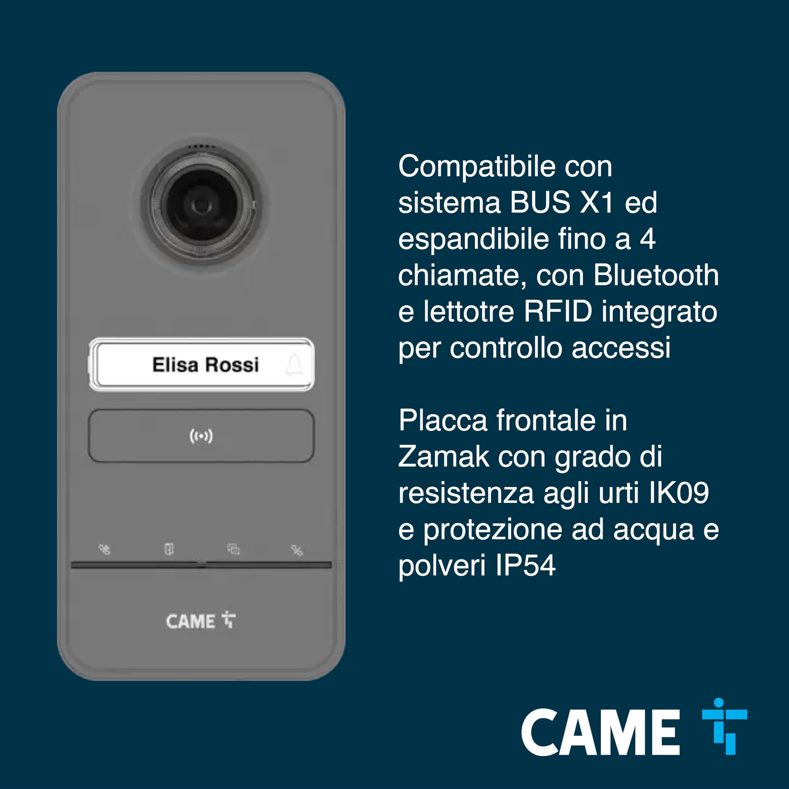 Came Kit videocitofonico monofamiliare include videocitofono vivavoce XTS da parete bianco WIFI display touch screen 7" per sistema X1, targa esterna LHS V/01 PLUS, alimentatore e 5 tag di prossimità