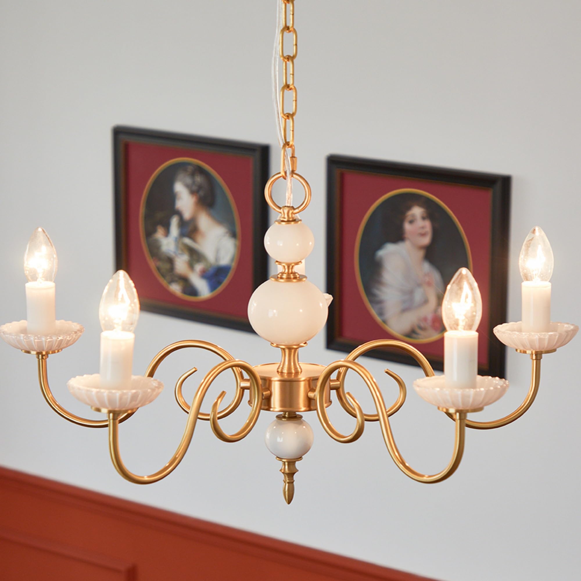Lustre bougie E14 en cuivre rétro style rustique chic pour une table de salle à manger luxueuse