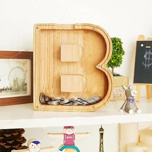 Alcancía de 26 letras del alfabeto inglés A-Z, alcancía de madera transparente de gran capacidad, caja de ahorro personalizada, combinación de