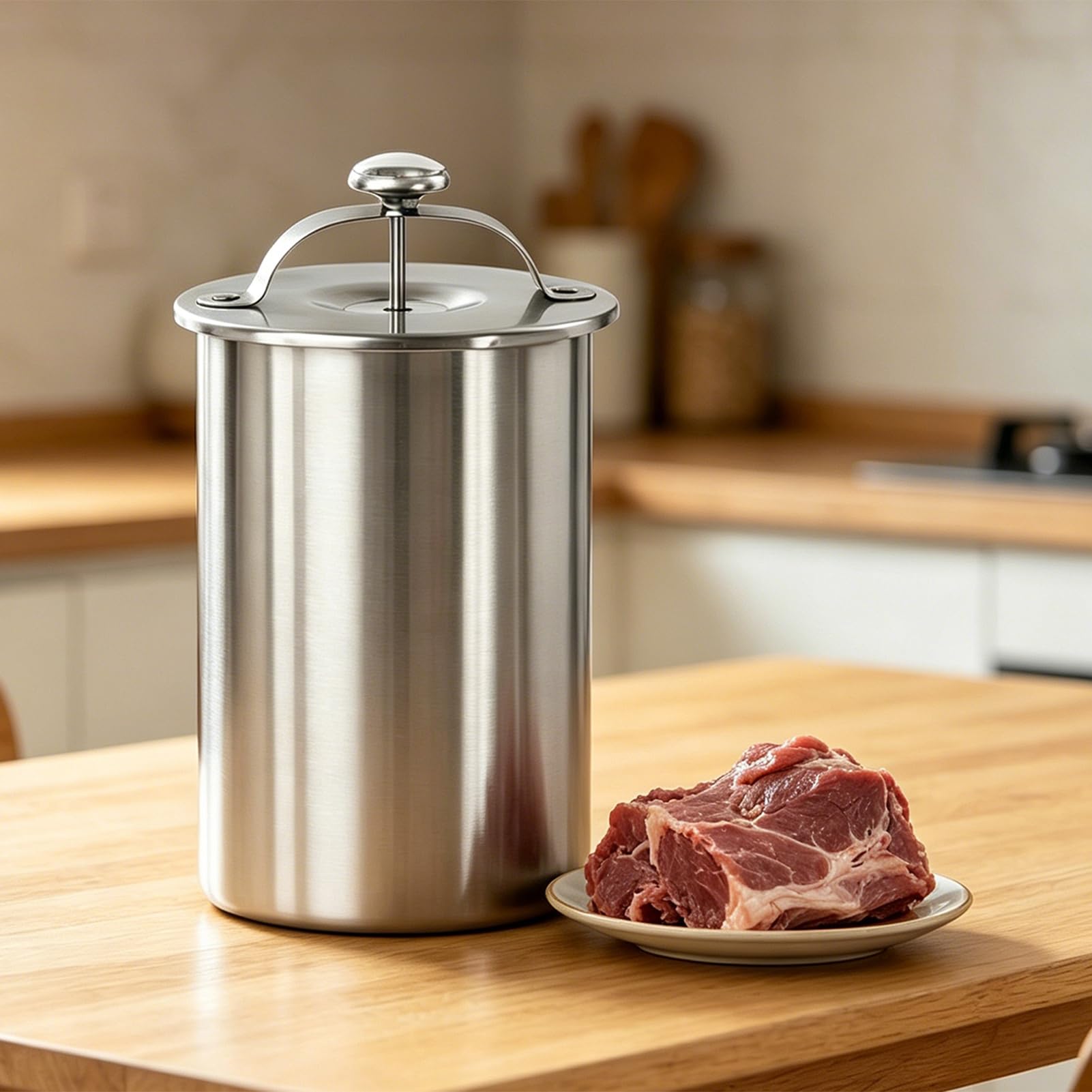 Garnek do gotowania mięsa ze stali nierdzewnej z termometrem, forma do przygotowywania mięsa, do domowego lunchu z szynką, nadaje się do mycia w zmywarce, do przygotowywania posiłków, kanapek, srebrny