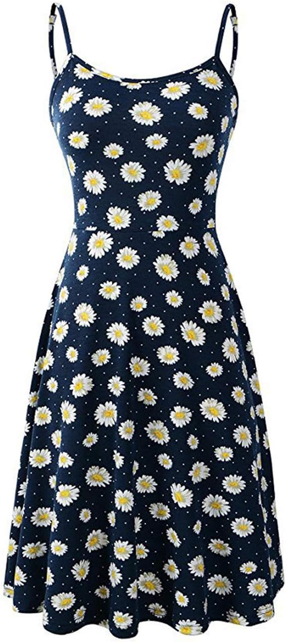 Women's Sleeveless Midi Dress, Summer Casual Loose Boho Straps Sexy Floral Cocktail Simple Long T-Shirt Dresses for Beach Evening Party Vacation