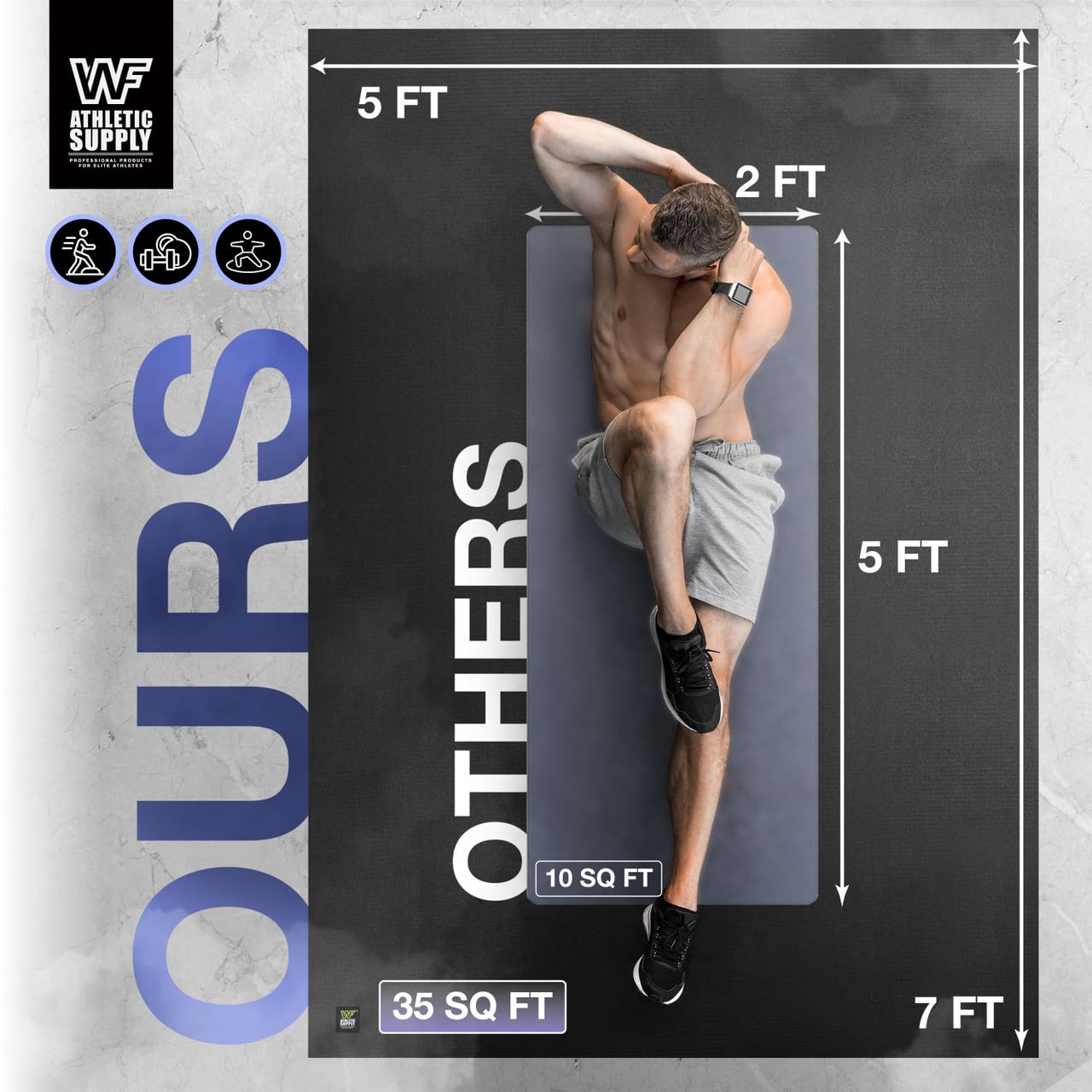 WF Athletic Supply Premium Large Exercise Floor Mats, 7 MM Workout Mats for Home Gym Thick, Heavy-Duty Floor Mat for Gym, Cardio, Weightlifting, Exercise Equipment, Shoe-Friendly