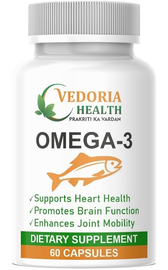 VEDORIA HEALTH Omega-3 Fish Oil Capsules | 500 mg with EPA & DHA | 60 Liquid Filled Capsules | Brain, Heart, Eye & Joint Health | Omega 3 Supplement for Men & Women