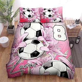 Soccer Bedding Set Full Comforter Pink Flower Soccer for Girls Bed Set Twin Comforter Set Soccer Boys Full Size Bedding Set Soccer Sports Soccer Pattern Bedding Set for Soccer Fans Kids Boys Teens