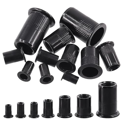 Miniatura 8 de Swpeet Kit de 100 tuercas remachables de acero al carbono, kit de tuercas remachables métricas M3, kit de tuercas remachables de acero al carbono