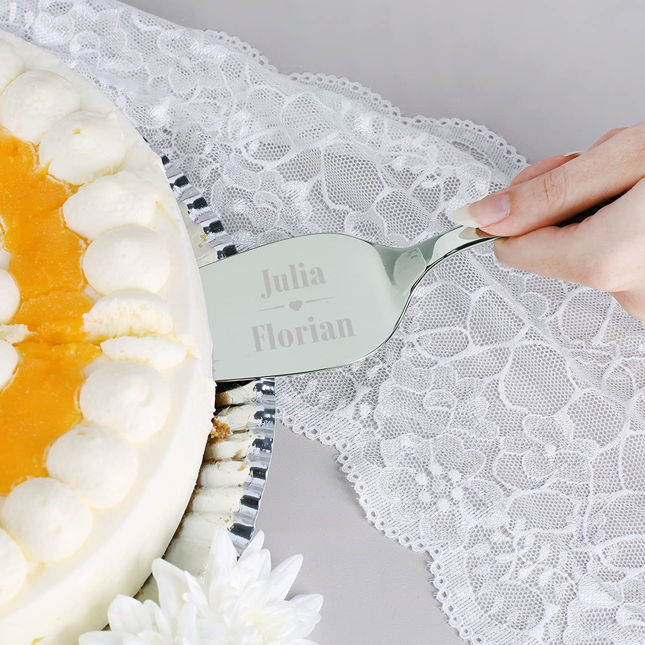 Herz & Heim® WMF Tortenheber und Tortenmesser zur Hochzeit mit Gravur Herz