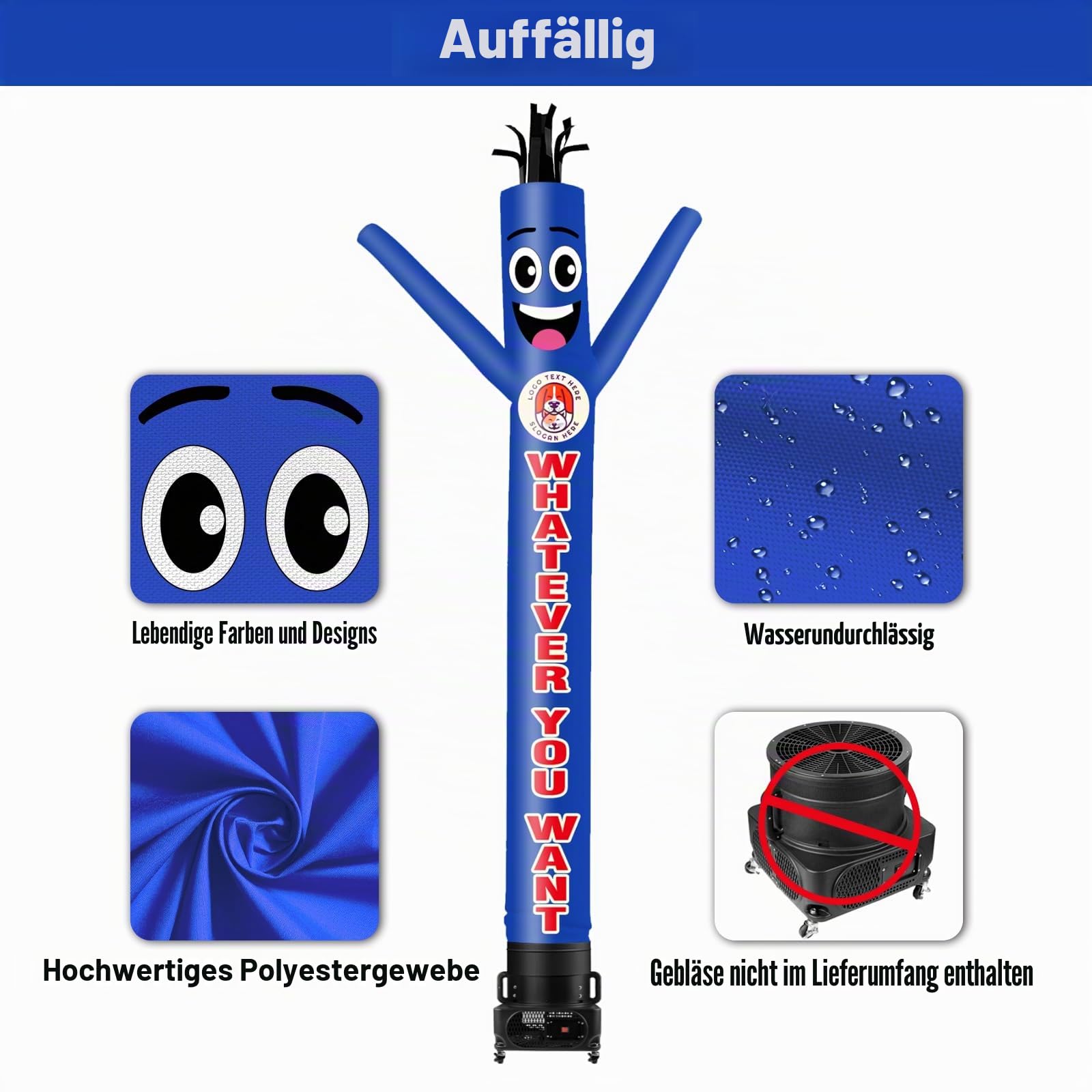 Aufblasbarer, personalisierbarer Schlauch, 6 m hoch, 45,7 cm Durchmesser, für Outdoor-Dekoration, Werbung und kommerzielle Veranstaltungen