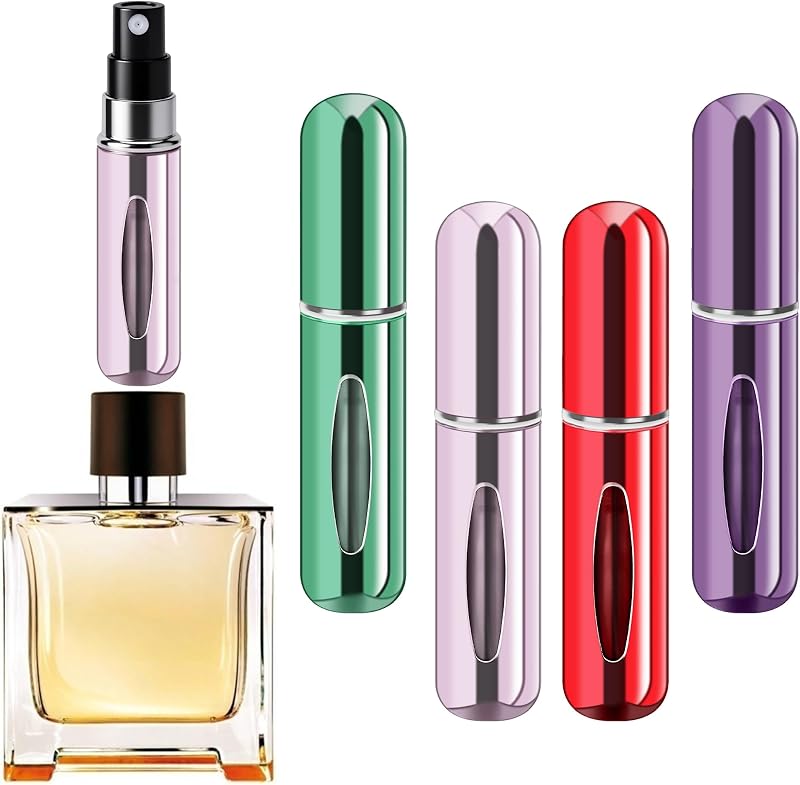 Frasco atomizador recarregável para perfume forebile, 5 mL, pacote com 4, roxo, rosa, verde e vermelho