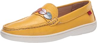 Mocassim infantil unissex de couro feito no Brasil com detalhe de coração Penny Driver, Amarelo, granulado, 5 Little Kid