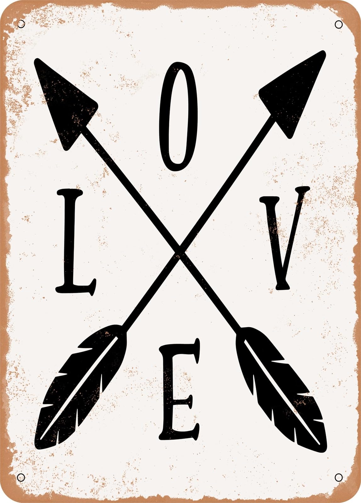 Metal Sign - Crossed Arrows Love - 2 - Vintage Rusty Look home decor