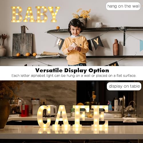 Miniatura 6 de Letras pequeñas de marquesina LED, letras iluminadas, letras LED de 8.58 pulgadas, letrero iluminado a pilas para mesa, fiesta, cumpleaños,