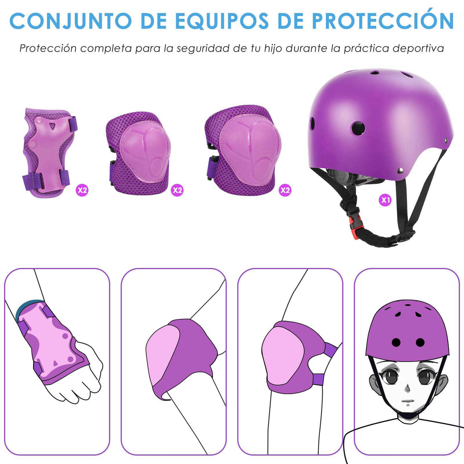 ZWOOS Protecciones Patines Niño 7PCS Casco Rodilleras Coderas Muñequeras Ciclismo Patinaje