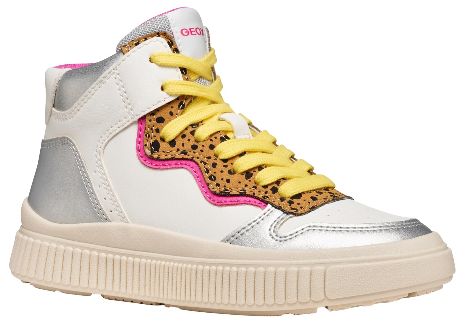 Geox Junior J Laquinny Girl Sneakers, White/Fuchsia, 38 EU