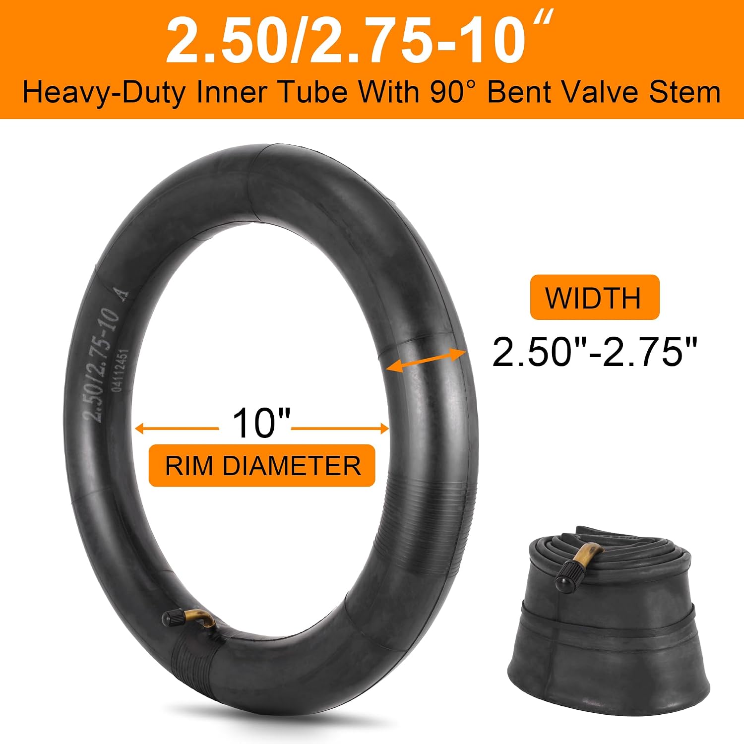 ZANGOME 2-Pack Heavy Duty 2.50/2.75-10 Inner Tubes 90° Bent Valve Stem Compatible with Honda CRF50 Yamaha PW50 Suzuki JR50 Razor MX500 Dirt Pit Bike Front Rear Motorcycle Tire