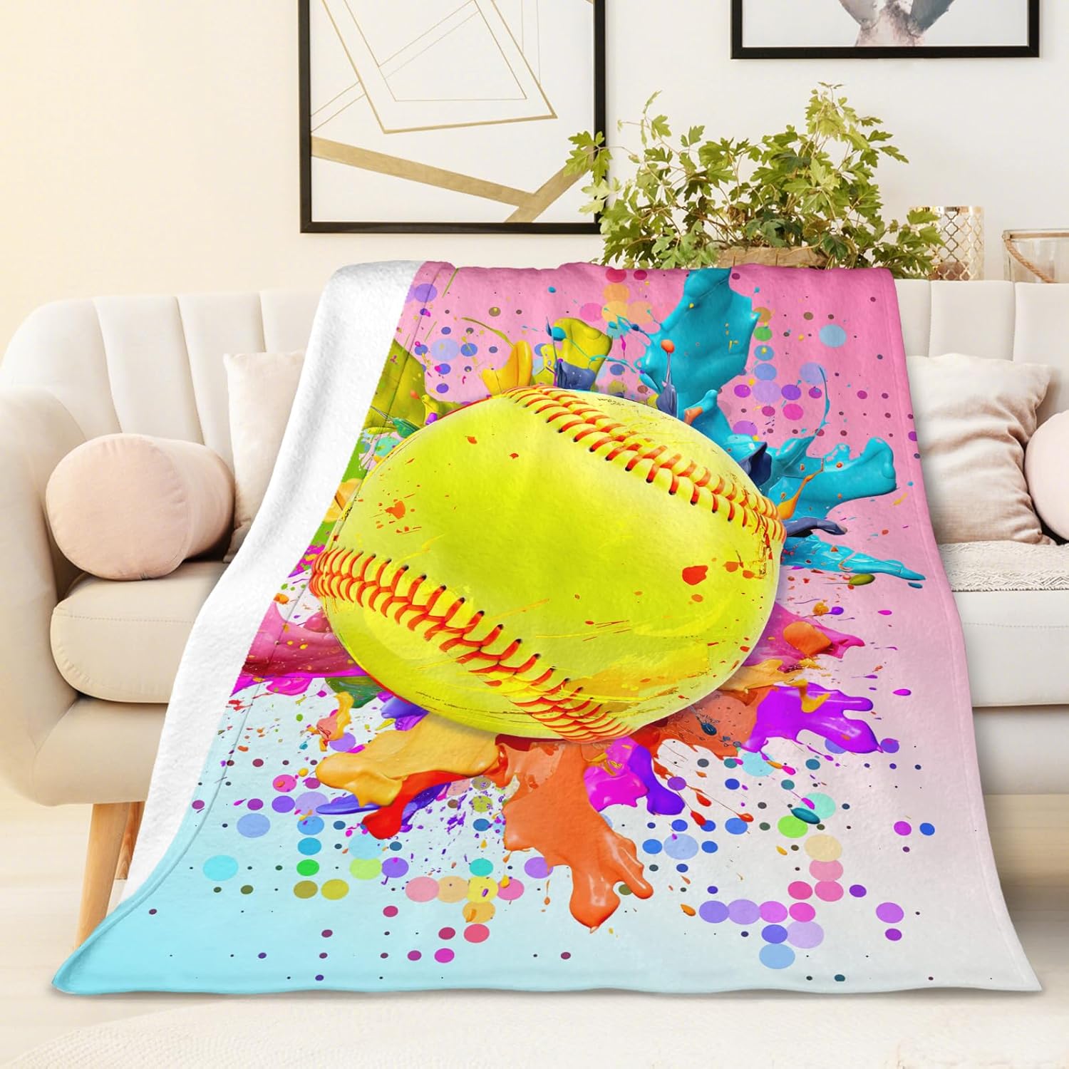 Softball Gifts - 50x40 Inches Sports Throw Blanket for Team, Girls Age 6-8 - Softball Accessories for Girls - Pink Soft Warm Cozy Blankets for Couch, Travel & Camping - Image 2
